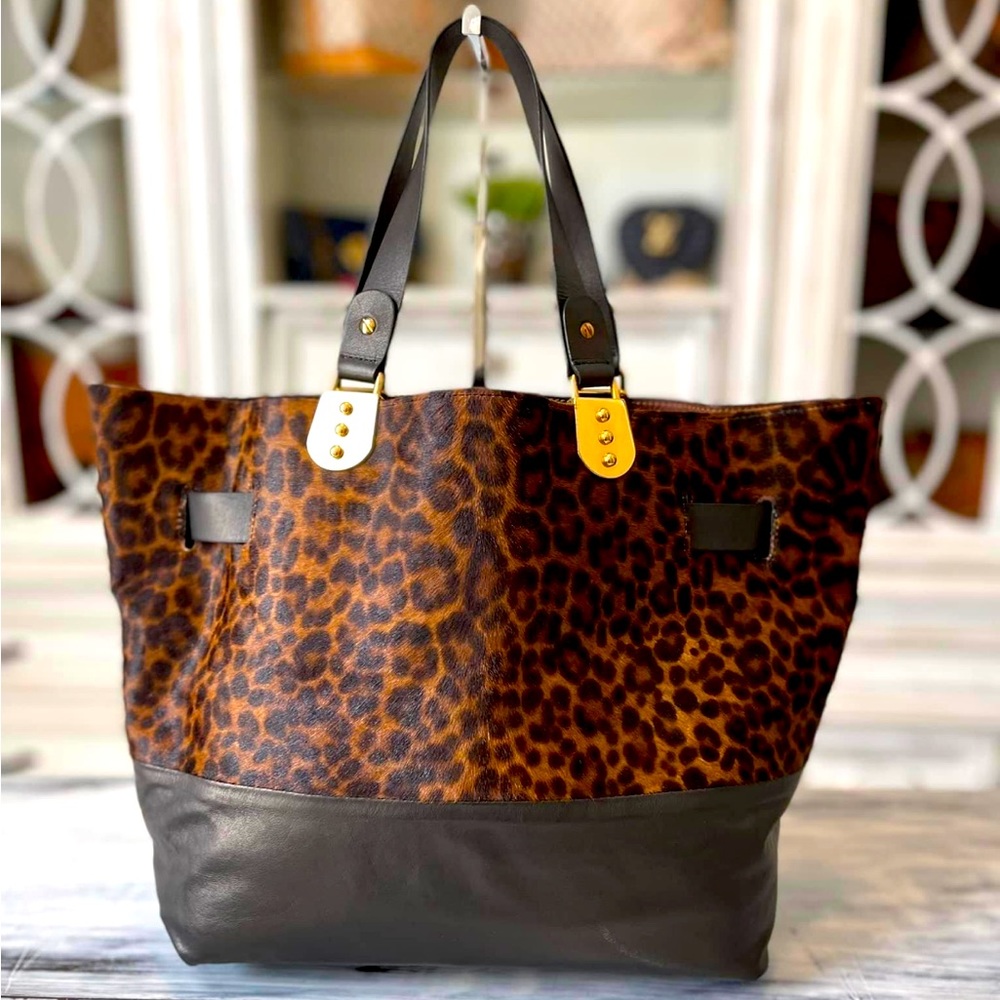 Reversible pony hair Louboutin tote